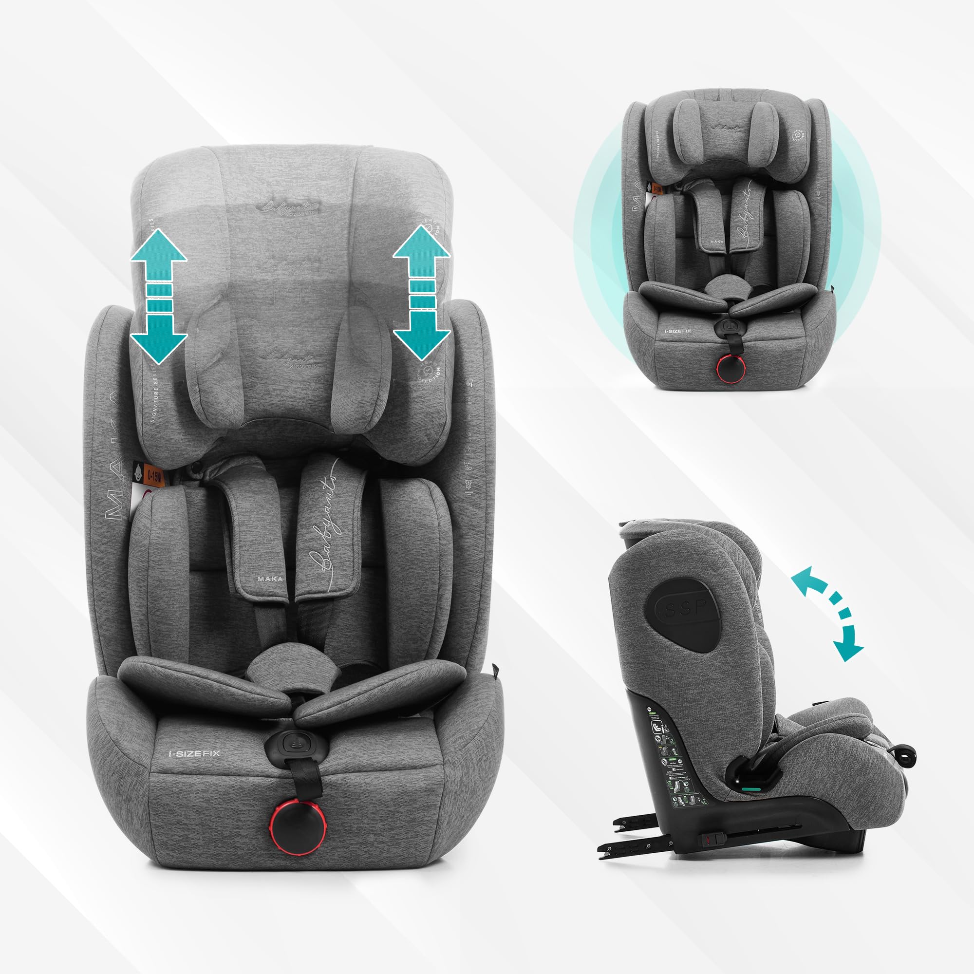 BABYAUTO - MAKA i-Size - Silla de Coche para Niños, Homologada ISIZE, Altura Ajustable 76-150 cm, Grupo 1/2/3, 15 m - 12 años, 9-36 kg con ISOFIX y TopTether, Protección Lateral Reforzada. BLACK LINE