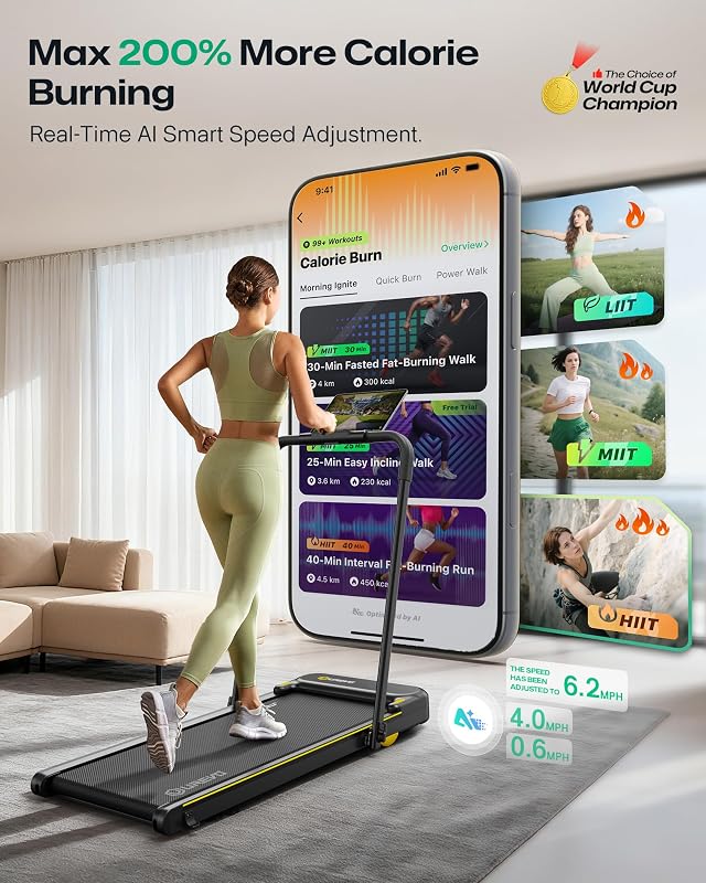UREVO Strol 2E Smart 2-in-1 Folding Treadmill, Compact Walking Pad with Safety Handle, Plug and Play, Standing Desk Treadmill with Dual LED Display, Smart APP, Walking or Running for Home Office image 2