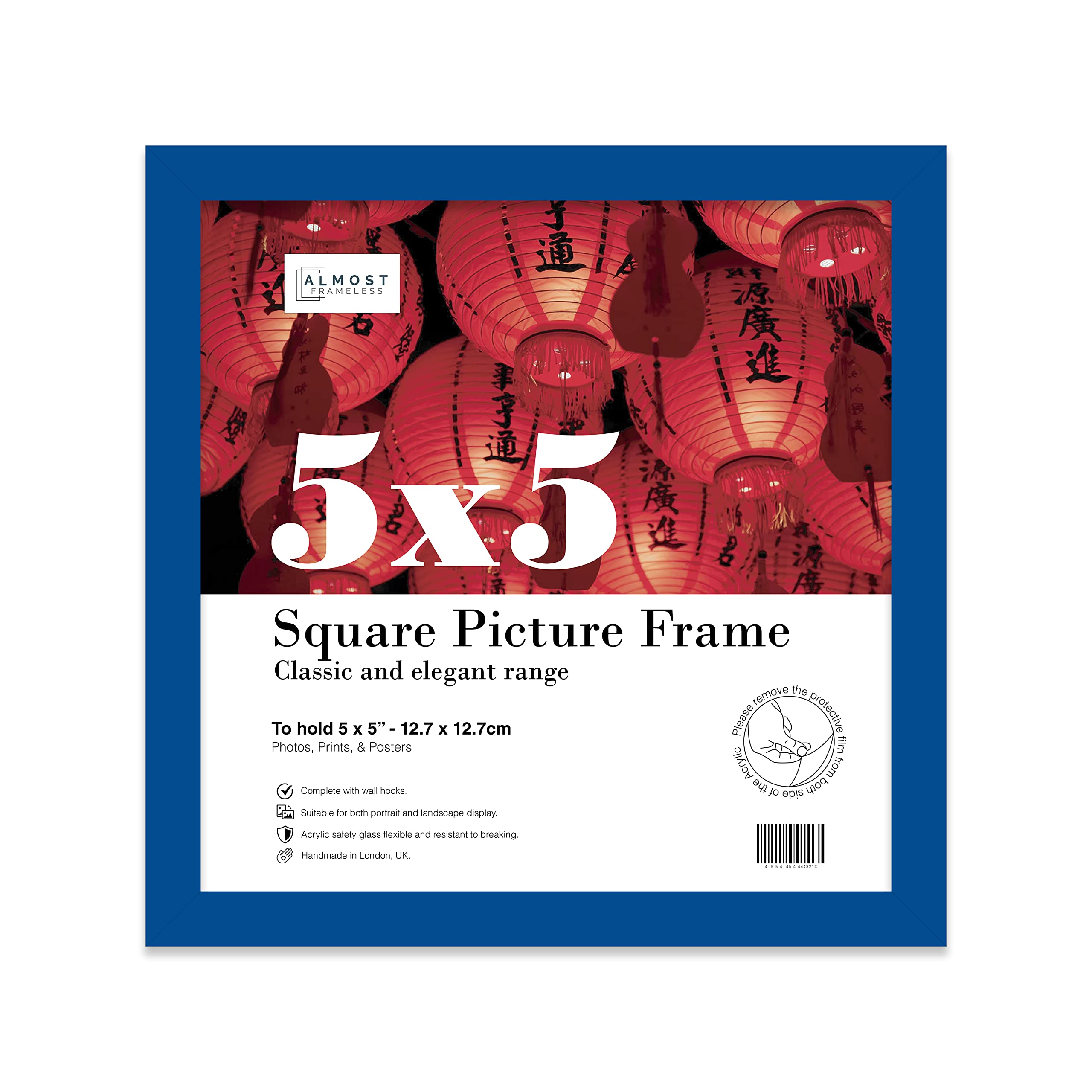 5x5 Inch Blue Square Thin Photo Frame Wall Mountable and Freestanding Thin Picture Frame Standard Square Photograph Size, 5" X 5"(12.7 X 12.7cm)