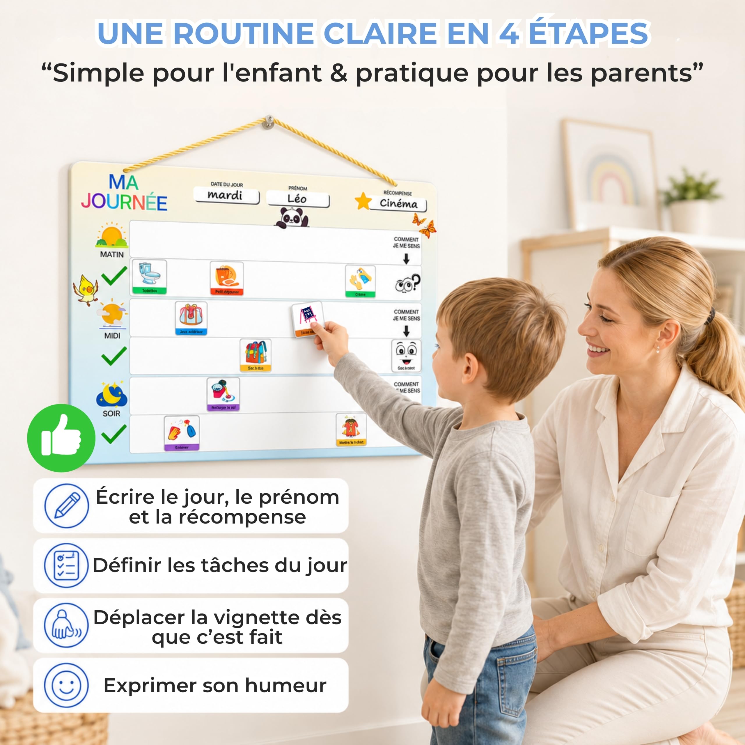 Tableau Routine Enfant - Calendrier Educatif Montessori - Calendrier Magnétique x160 Aimants - Tableau Organisation Famille - Le Cadeau Ideal (De 3 A 12 Ans)