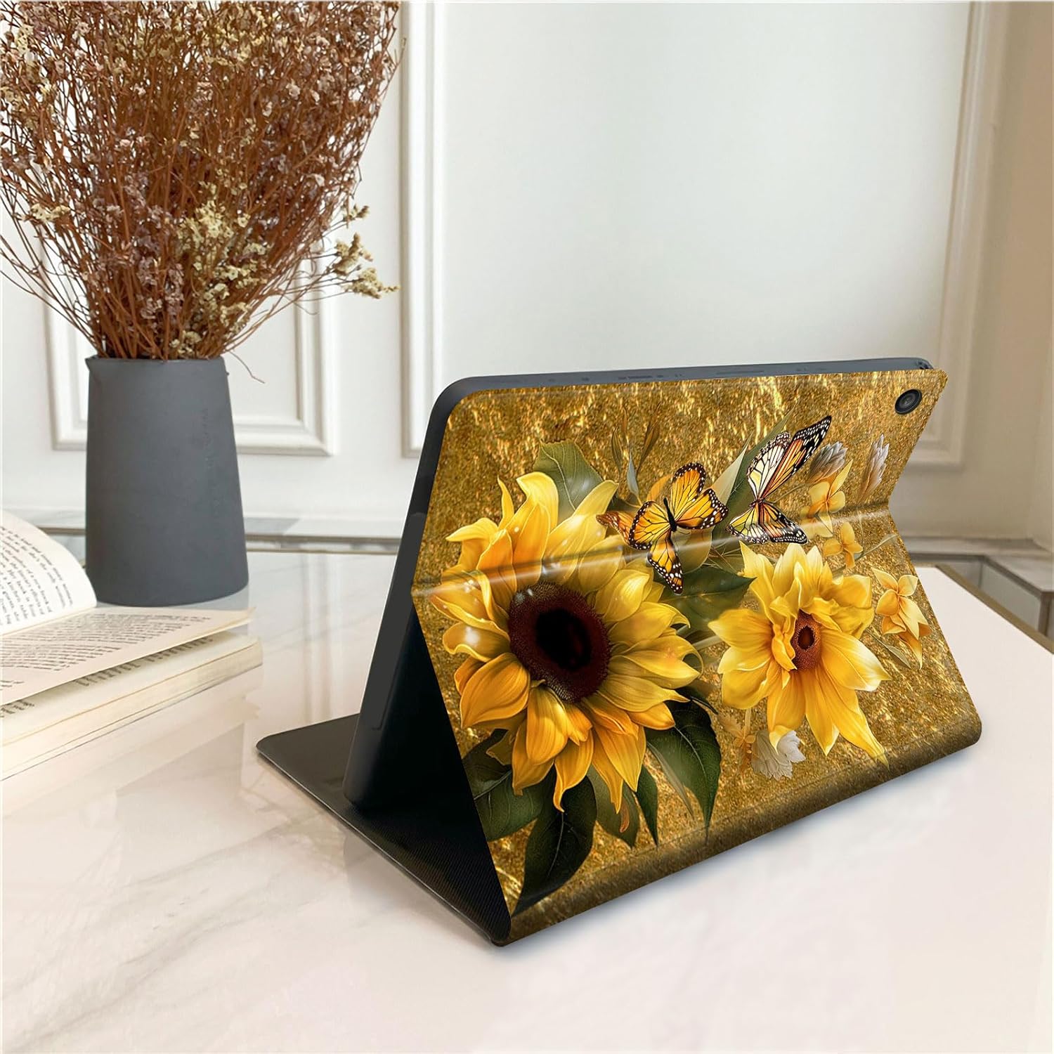 Case for All-New Amazon Kindle Fire HD 8 & 8 Plus Tablet (12th Gen/10th Generation,2022/2020 Release) 8 inch,PU Leather Folio Stand Case with Auto Sleep/Wake,Yellow Sunflower