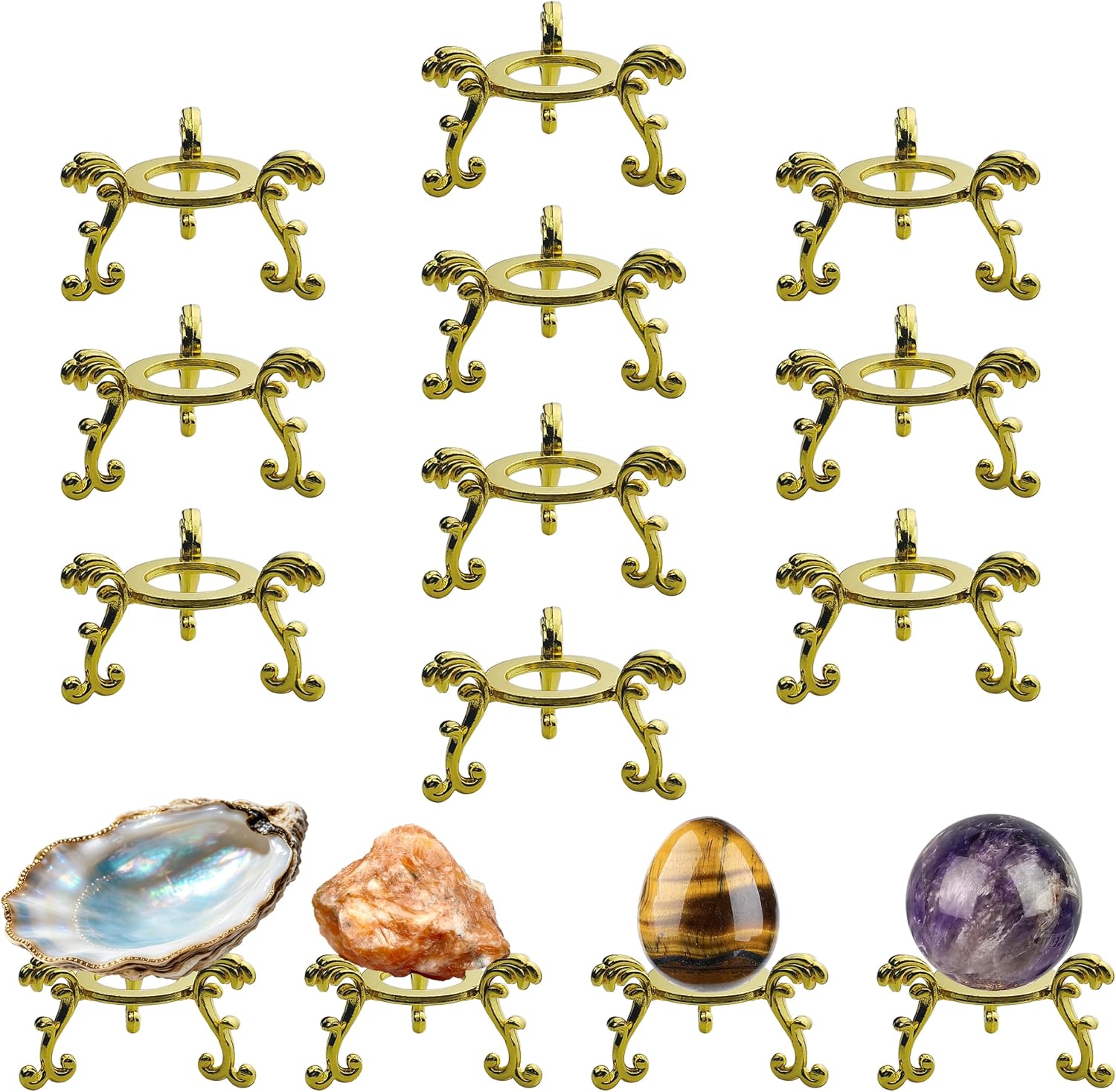 10Pcs Gold Crystal Ball Stand for Displaying Crystal Glass and Natural Rocks, Sphere Display Holder, for 40mm-80mm Sphere or Stone
