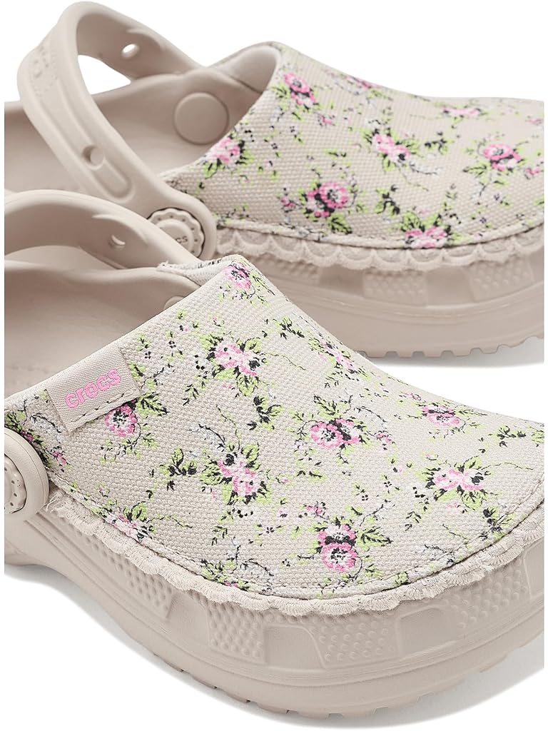 Bone Crocs Classic Crafted Canvas Vegan Suede Stitch Clogs (Toddler)