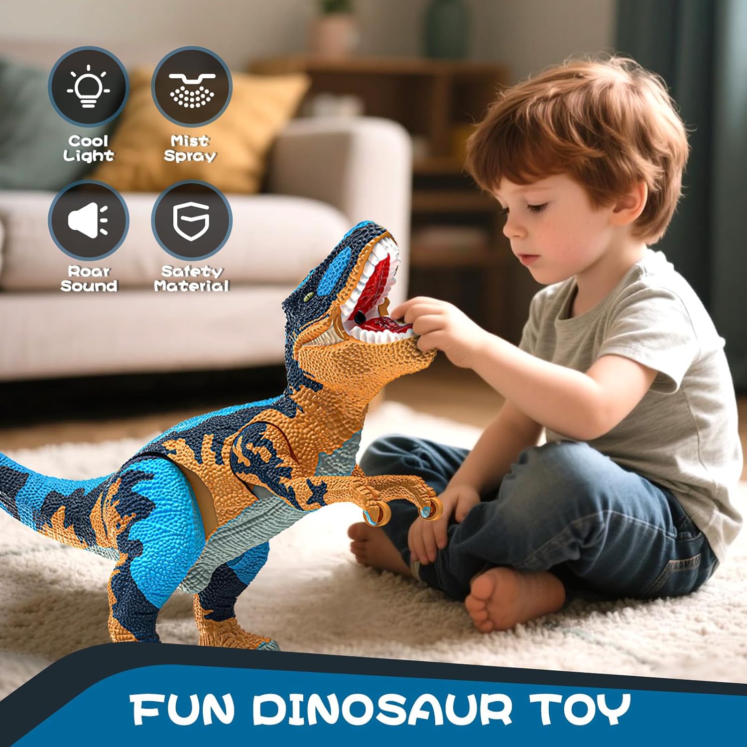 Large Dinosaur Toys for Kids 3-9, Big Dinosaur Tyrannosaurus rex Figure Toy Belly Storage, Gliding Wheels, Lights Sounds & Mist Spray – T-Rex That eats Toy for Boys Gift.. (Dark blue) (Dark Blue)