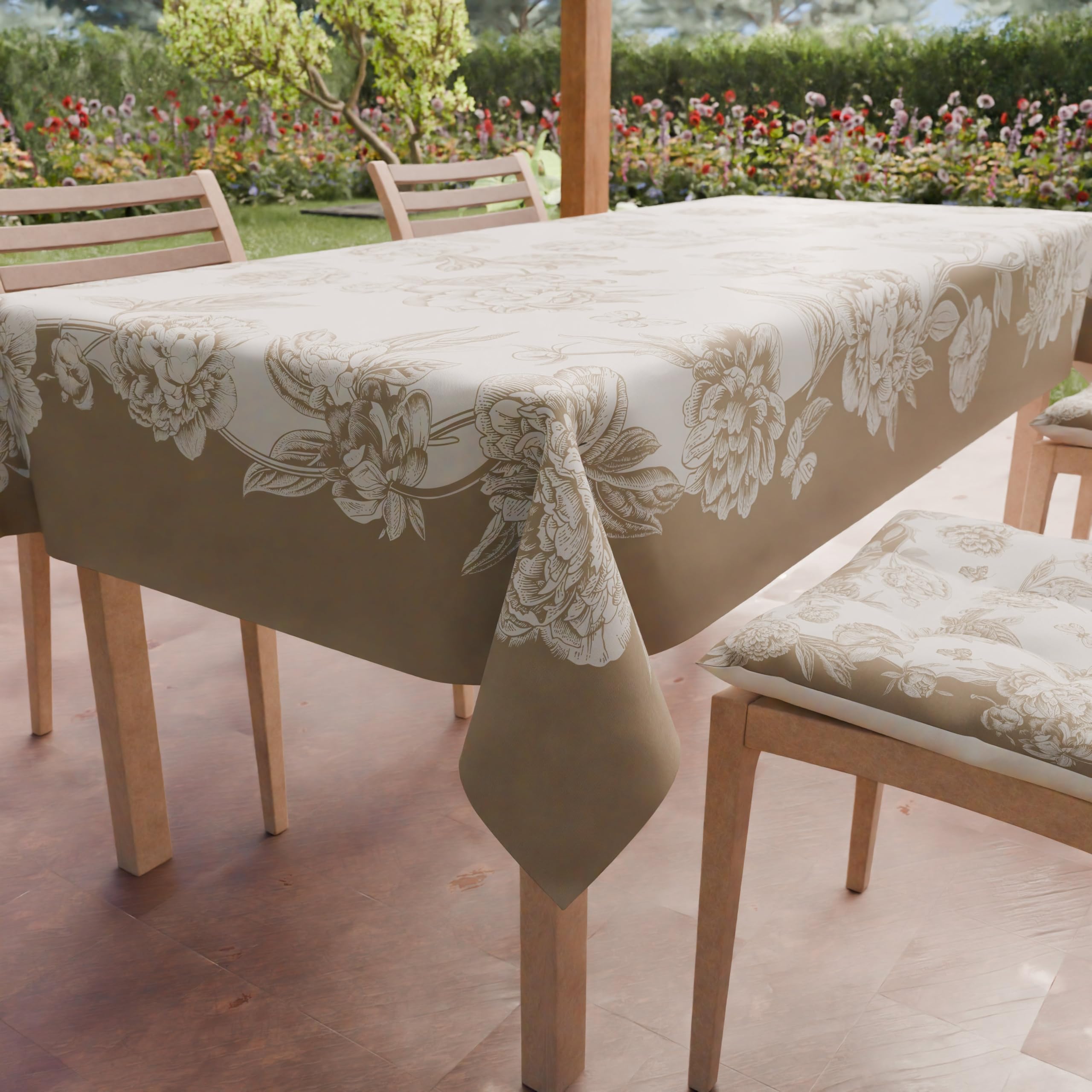 PETTI Artigiani Italiani - Anti-Stain Square Tablecloth, Kitchen Table Cover Peonies Mud Design X4 Places (140 x 140 cm)
