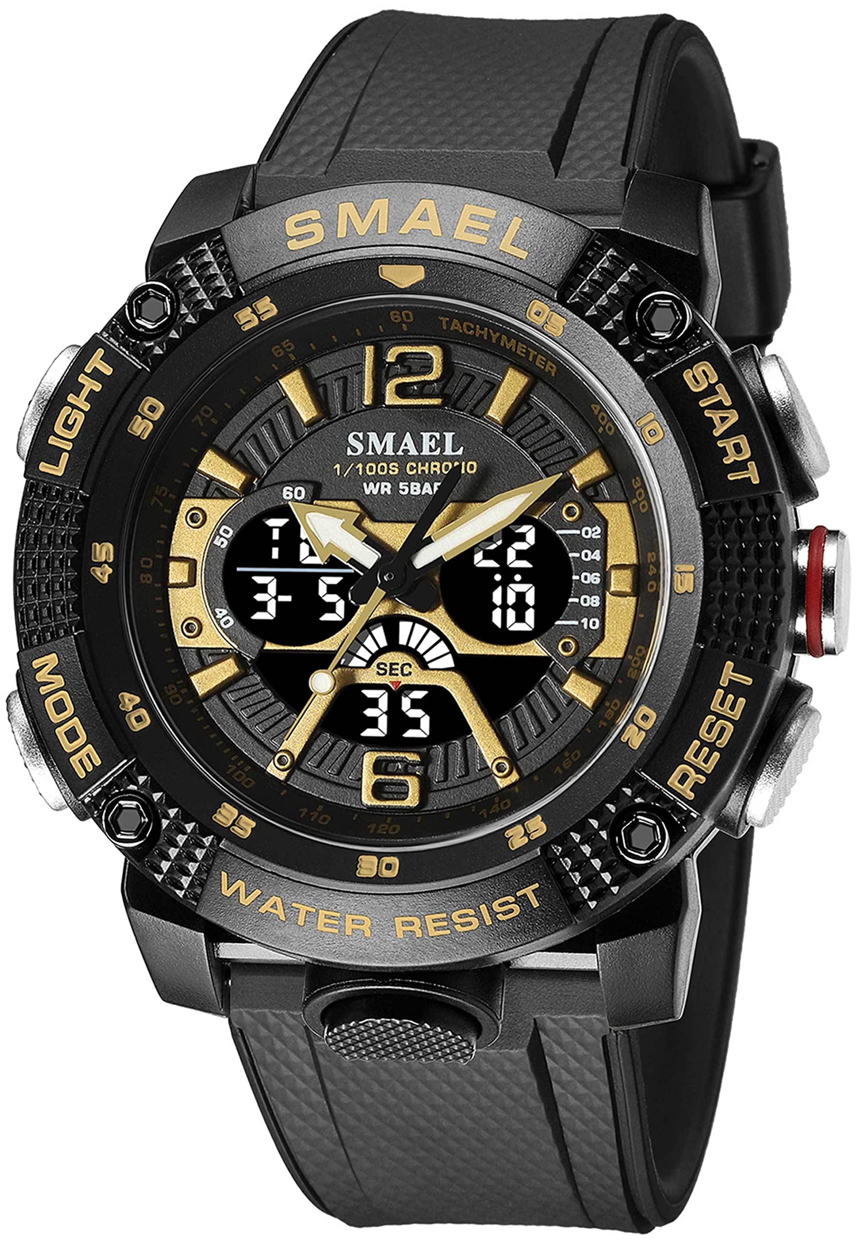 findtime Orologio da uomo sportivo militare, digitale, orologio da polso a LED, per attività all'aperto, impermeabile, 5 ATM, orologio tattico, sveglia, calendario, cronometro, data, analogico