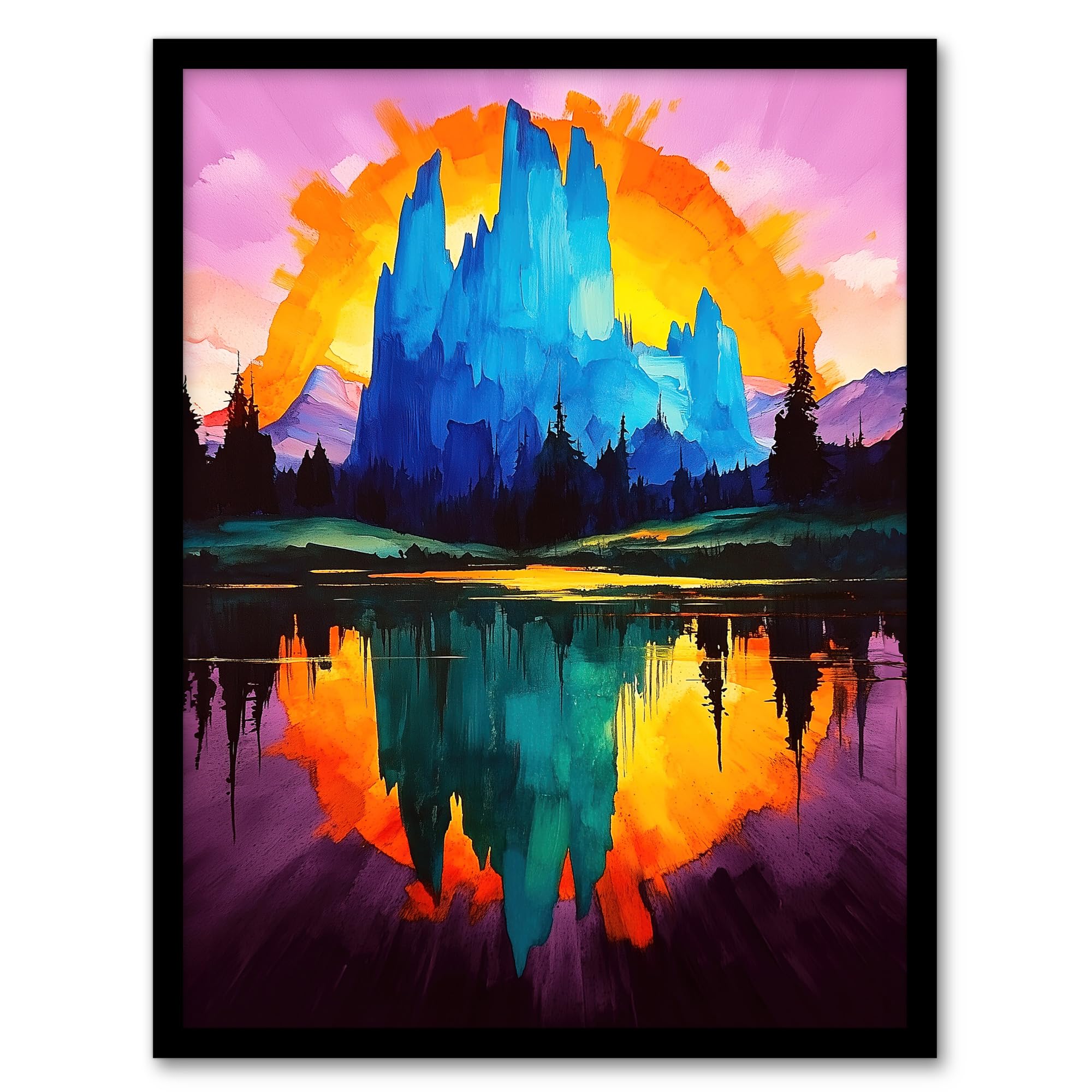 Artery8 Mount Fitz Roy Sunset Colourful Abstract Landscape Living Room Artwork Framed Wall Art Print A4