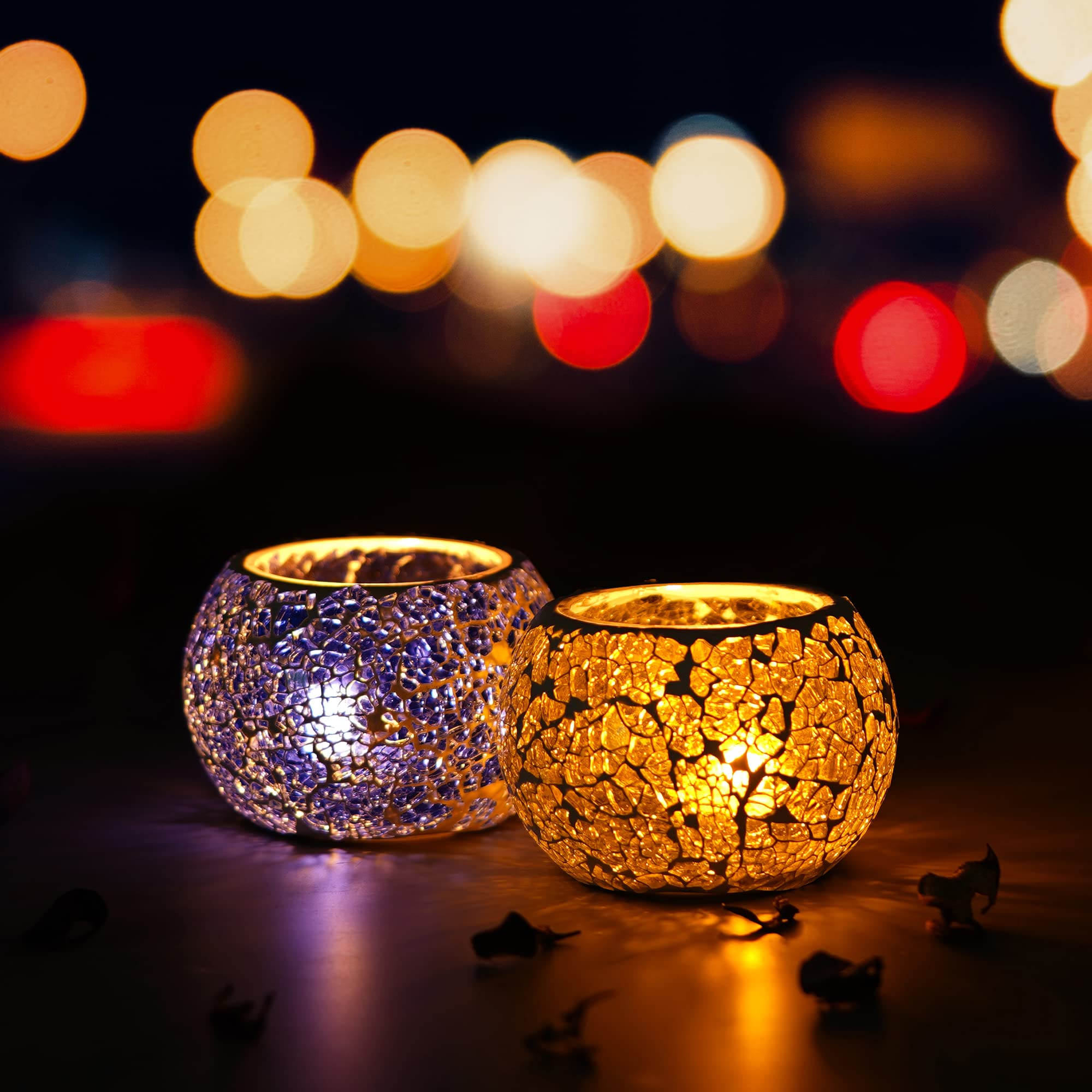 Red Mosaic Glass Tea Light Holder - Diwali Decor -13