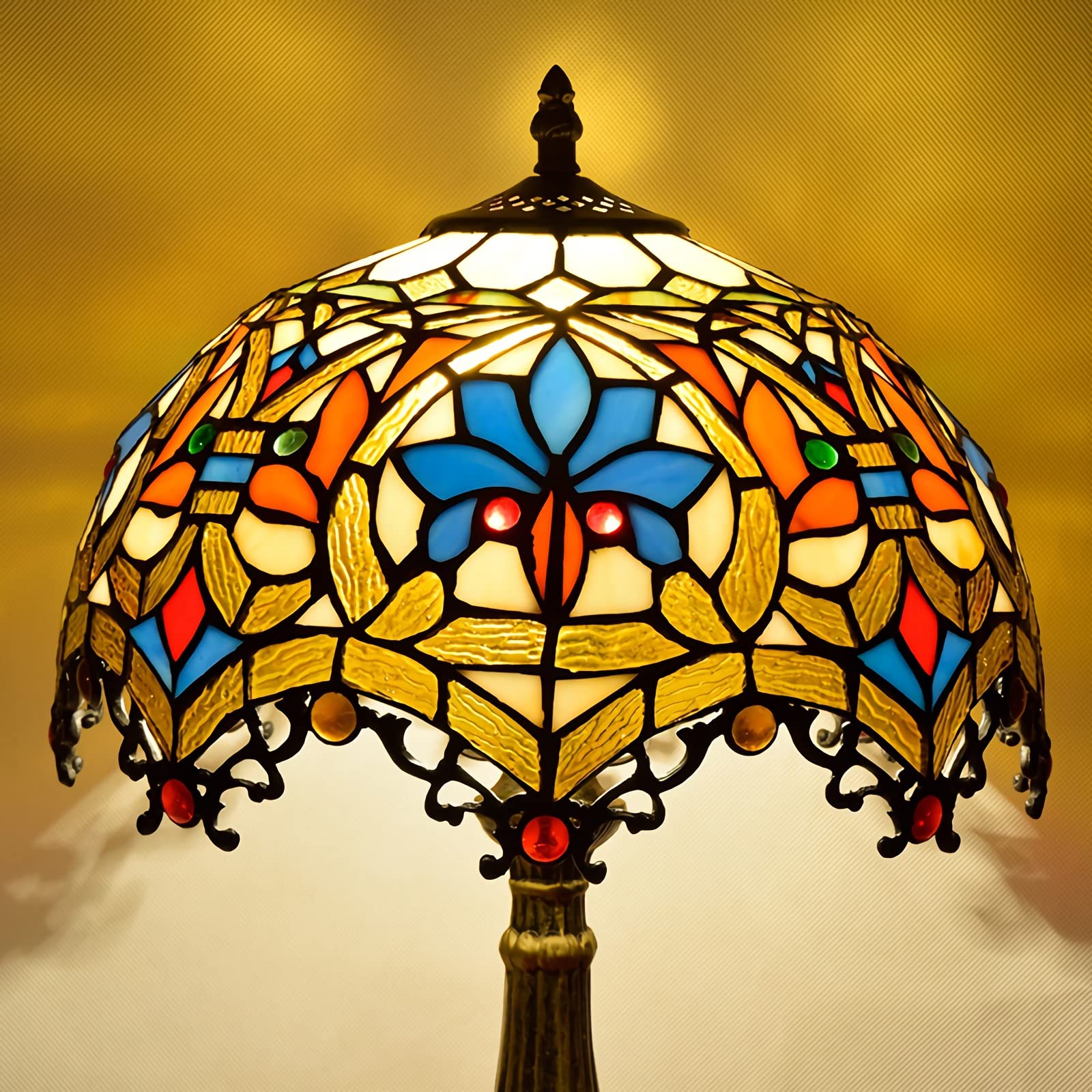 XANAYXWJ Stylowa barokowa stołowa, 12-calowa wiktoriańska witrażowa lampka nocna, podstawa E26 w stylu vintage lampka do czytania do salonu sypialnia