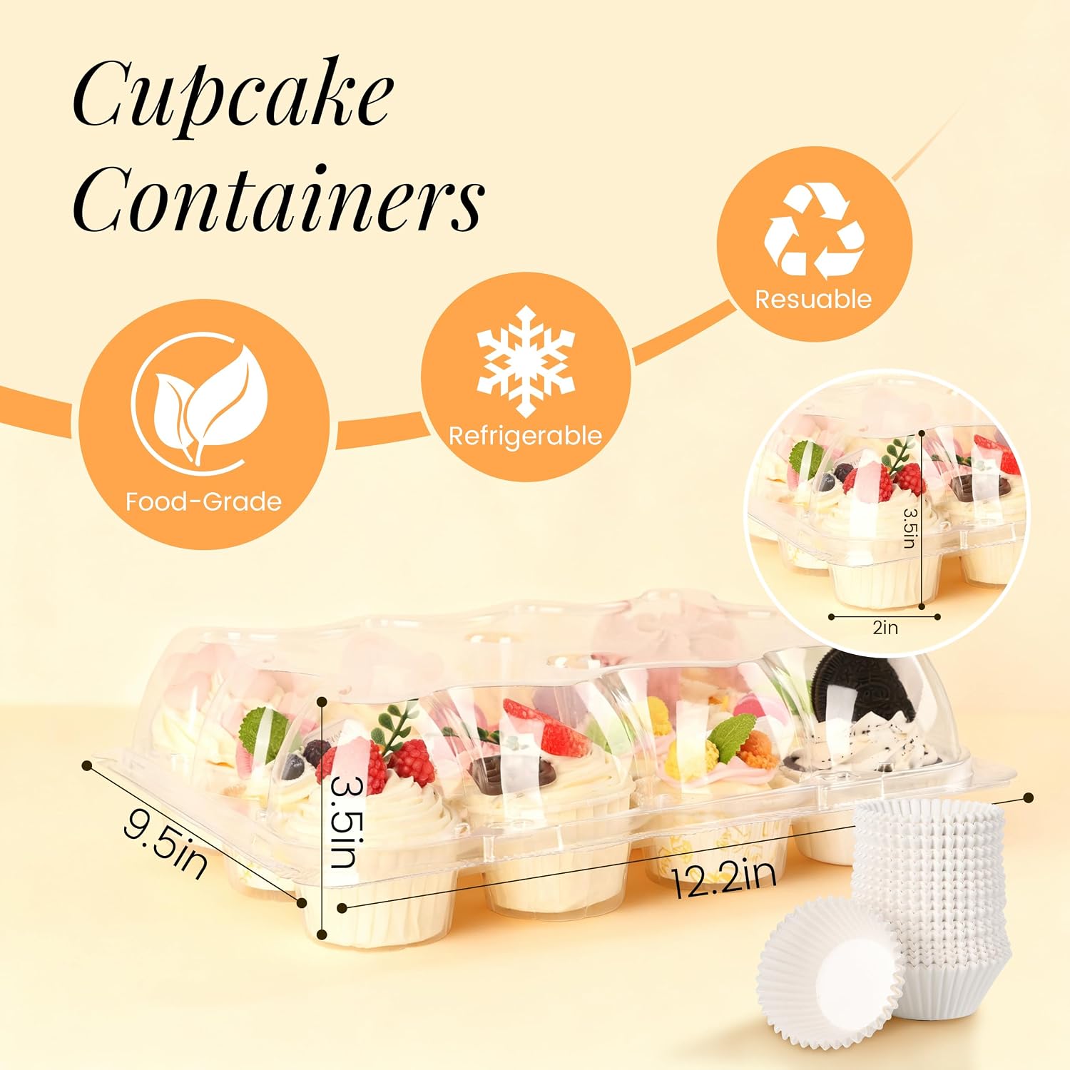 12 Pack Dozen Cupcake Containers with 144 Liners Stackable Cupcake Carrier 12 Count Plastic Cupcake Boxes Cupcake Holders