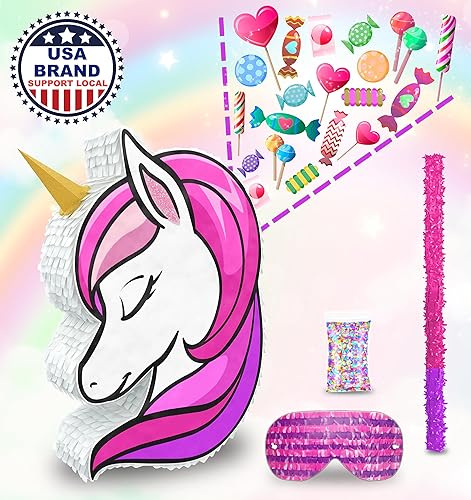 Miniatura 5 de Juego de 4 piezas de piñata de unicornio (16 x 10 pulgadas) perfecto para decoraciones de cumpleaños temáticas de unicornio, suministros de fiesta