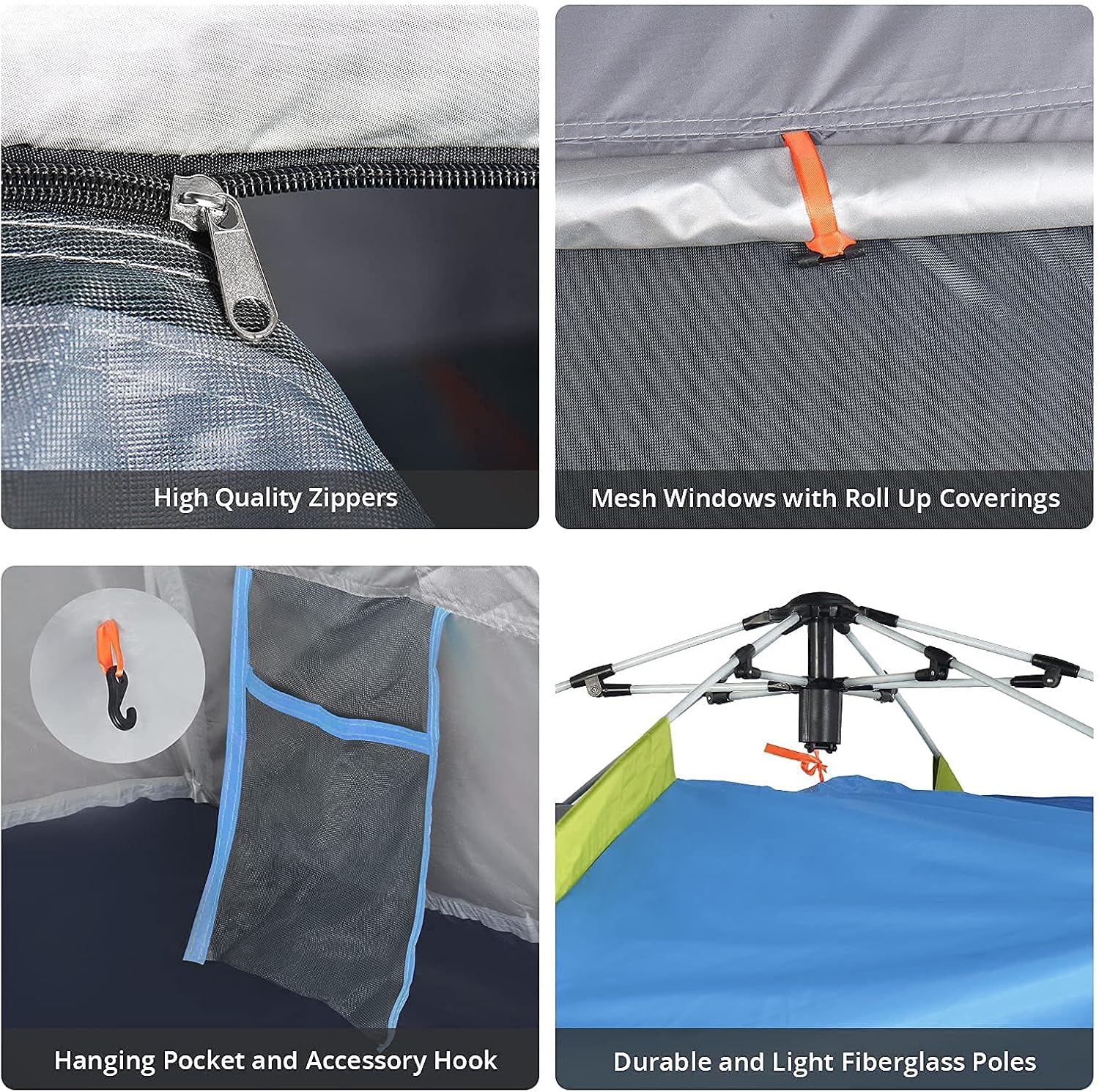 Extremus Instant Pop-Up Camping Tent, 2/4/6 Person Tent, Family Tents for Camping, Water Resistance, Lightweight,Durable 190T Polyester Fabric, Durable Fiberglass Poles, Includes Tent Stakes
