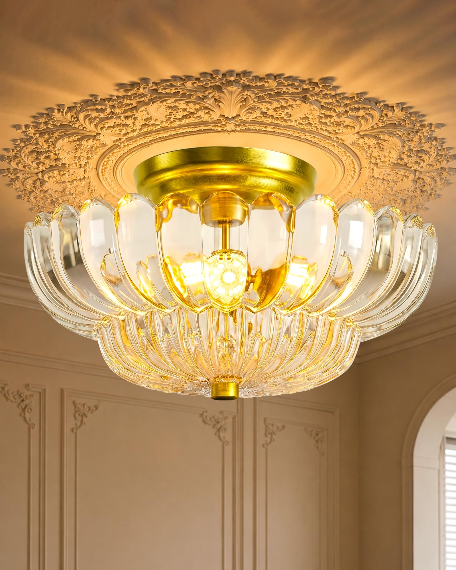 Photo 1 of GloMuse Semi Flush Mount Ceiling Light - 11.8" Vintage Gold Glass