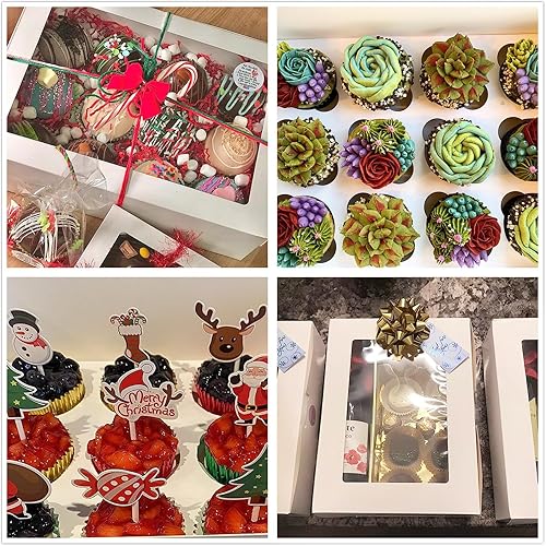 Miniatura 5 de GUIFIER 15 cajas blancas para cupcakes, 12 unidades con ventana e insertos, portador de cupcakes de cartón, caja de papel para panadería, cajas de