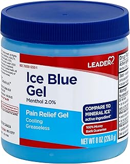 LEADER Ice Blue Gel Pain Relieving Greaseless Fast-Acting Topical Analgesic Cooling Therapy Muscle Joint Long-Lasting Relief Backache Arthritis Sports Injuries soothes Aches 8oz. Each (Pack of 5)