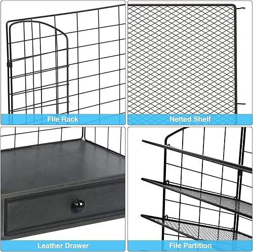 Miniatura 6 de Organizador de archivos de 5 bandejas con cajón organizadores de escritorio de malla organizador de papel de bandeja de cartas soporte de archivos