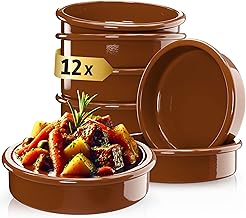 ToCi 12 x Tapas-Schalen Braun Ø 11,5 cm – Spanische Cazuela Schälchen aus Ton 175 ml - Kleine Auflaufformen & Dessertschalen für Tapas, Fingerfood, Crème Brûlée & Ofengerichte