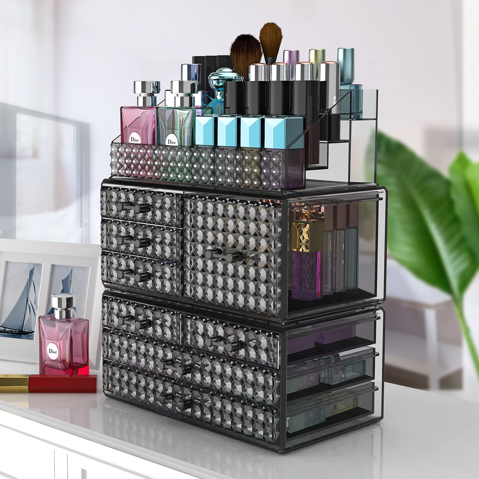 Awenia Stackable Acrylic Makeup Organizer and Storage Drawers