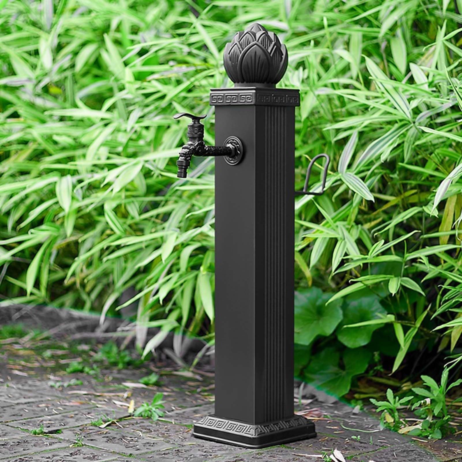 Columna de agua de jardín, soporte de manguera de aleación de aluminio con grifo de cobre completo, función decorativa de agua para hidrante de patio