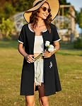 Ekouaer Women Zipper Front House Coat Short Sleeves Robe Zip Up Bathrobes Short Nightgown with Pockets S-3XL