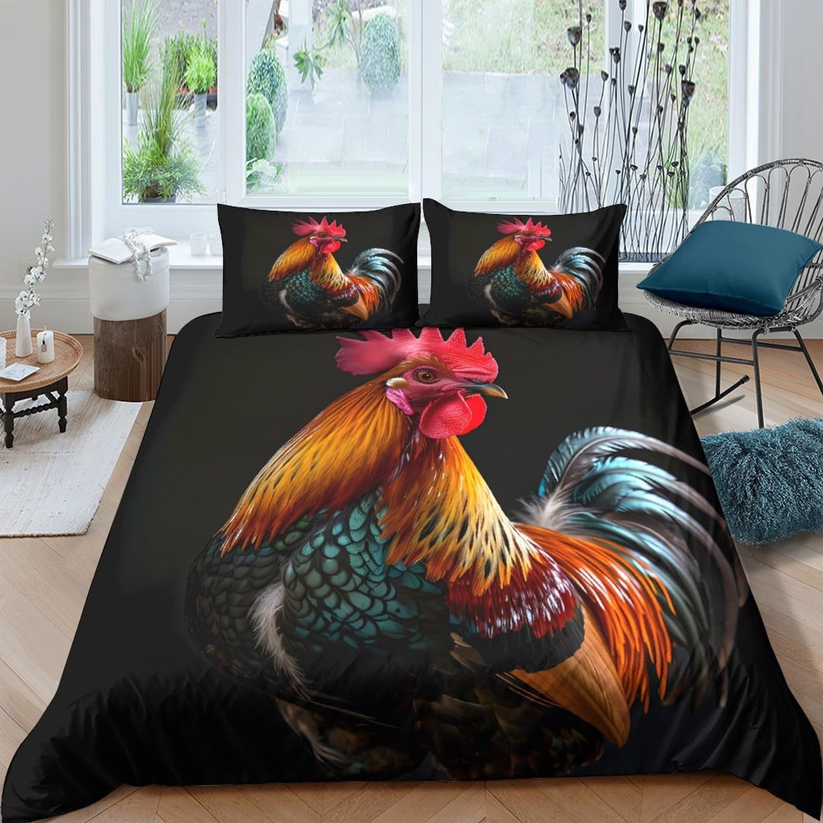 Ctjqhvkz Style-1 3D Printed Rooster Art Fitted Sheet Microfiber Soft Decorative Chicken Bed Cover For Bedroom Dorm Guest Room Single（135X200cm）