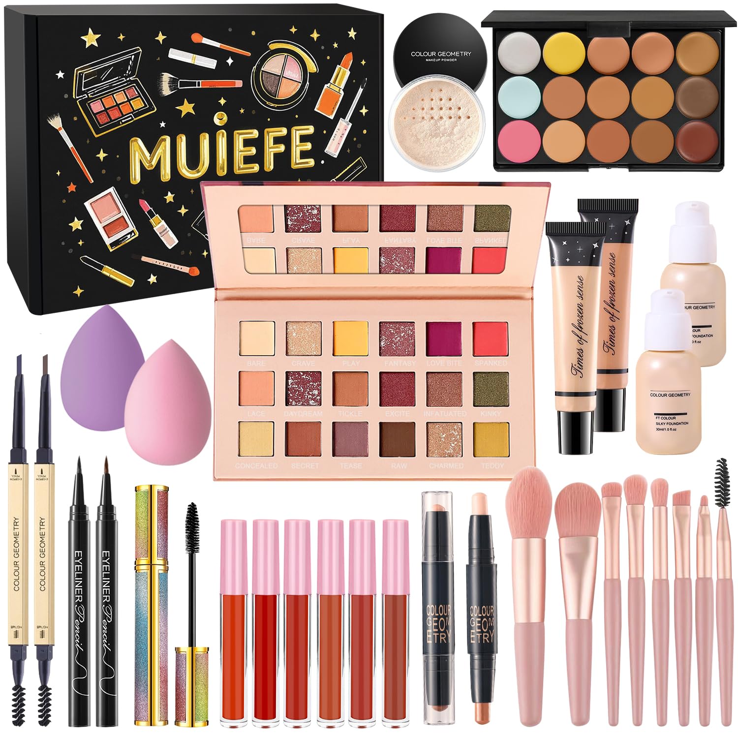Set Trucchi Donna, Cofanetto Regalo Make Up per Ragazza Adolescente, Kit Trucco Make Up Completo con Palette di Ombretto, Fondotinta, Mascara, Gloss Labbra, Eyeliner, Palette di Correttore