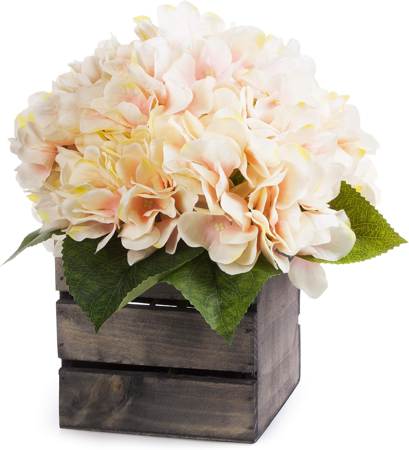 ENOVA HOME Artificial Hydrangea Silk Flowers Arrangements in Wood Planter for Home Wedding Decoration (Red)