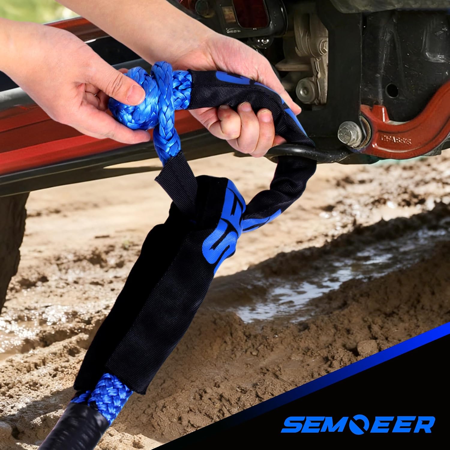 Kinetic Recovery Rope 1.26" x30ft Snatch Strap with Soft Shackles | 56000LBS Heavy Duty Stretch Nylon & Extreme Duty 35% Elasticity Energy Tow Rope for Trucks SUV UTV ATV Tractor Car, Blue