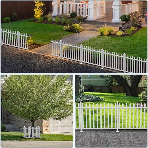 Miniatura 6 de Patio 2 juegos de paneles de valla de estacas de 38.6 pulgadas de alto x 84 pulgadas de largo, valla decorativa de PVC de vinilo blanco para patio