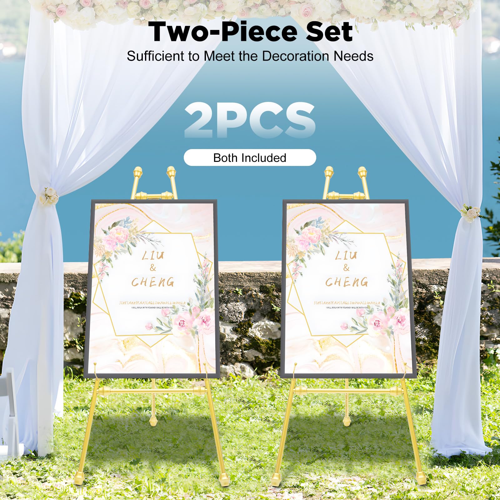 Caballete de caballete, 2 unidades de 118 cm, metal, portátil, para suelo, posiciones ajustables con orificios/inclinación, para bodas, carteles de bienvenida, pantallas