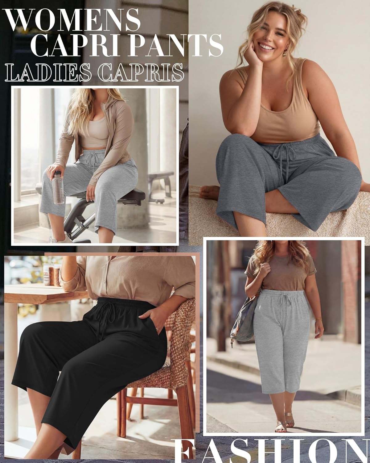 Neer 3 Pack Women's Plus Size Cotton Capris, Stretchy Wide Leg Cropped Pants with Pockets Loose Lounge Pajama Sweatpants - Image 4