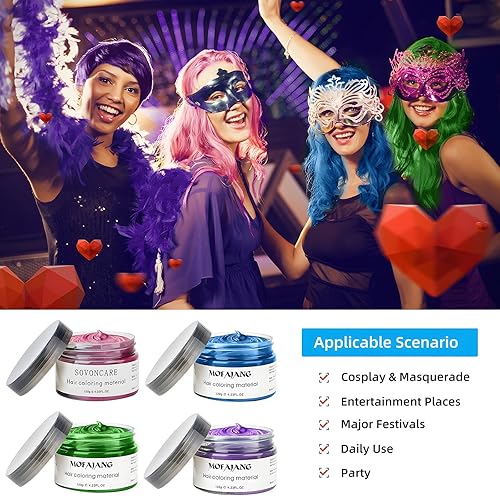 Miniatura 4 de 4 colores temporales color de pelo cera rosa púrpura azul verde peinado natural crema profesional colorante barro para hombres, mujeres niños fiesta