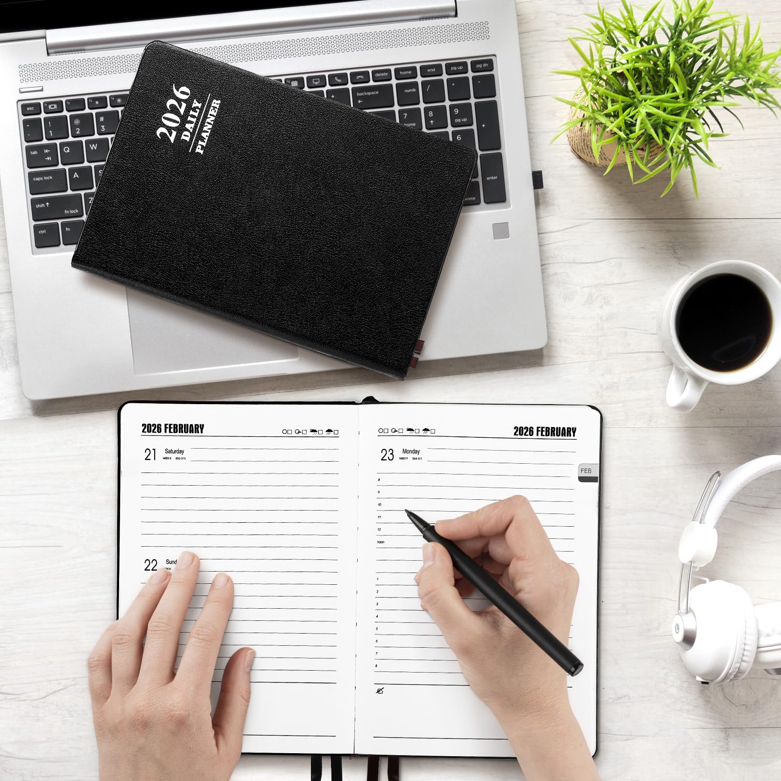 KESOTE 2026 Daily Hourly Planner - One Page a Day, 2026 Diary 5.7 x 8.3" Hardcover Monthly Agenda 12 Month, A5 College Notebook Planner, Black