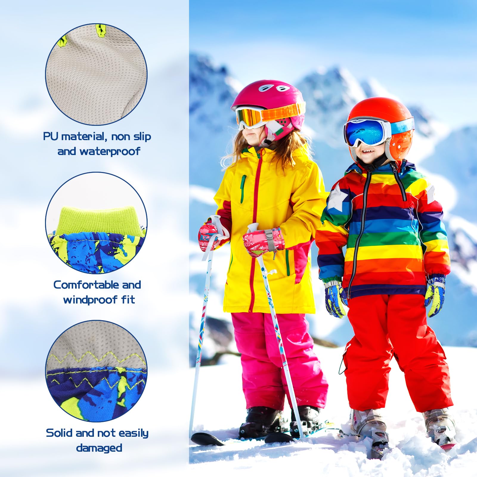 Guanti da Sci per Bambini Geometrica Unisex Bambini Guanti da Ciclismo Guanti Impermeabili Traspiranti Antiscivolo Termici da Esterno per Ragazzi e Ragazze per Arrampicata in Bicicletta