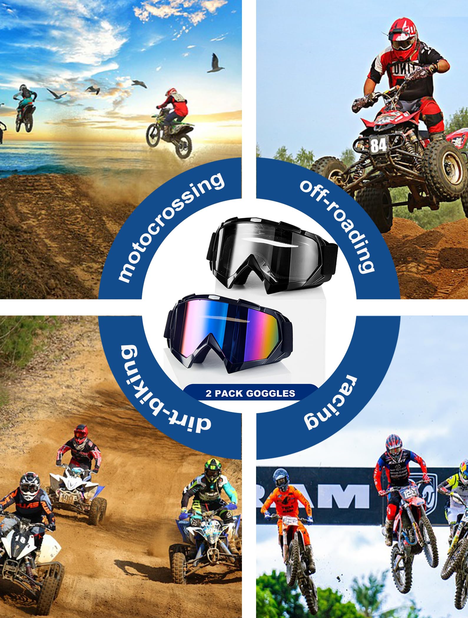 2 szt. gogle motocyklowe Dirt Bike ATV Motocross jazda pyłoszczelne wiatroszczelne wyścigi terenowe MX gogle dla dorosłych mężczyzn kobiet młodzieży