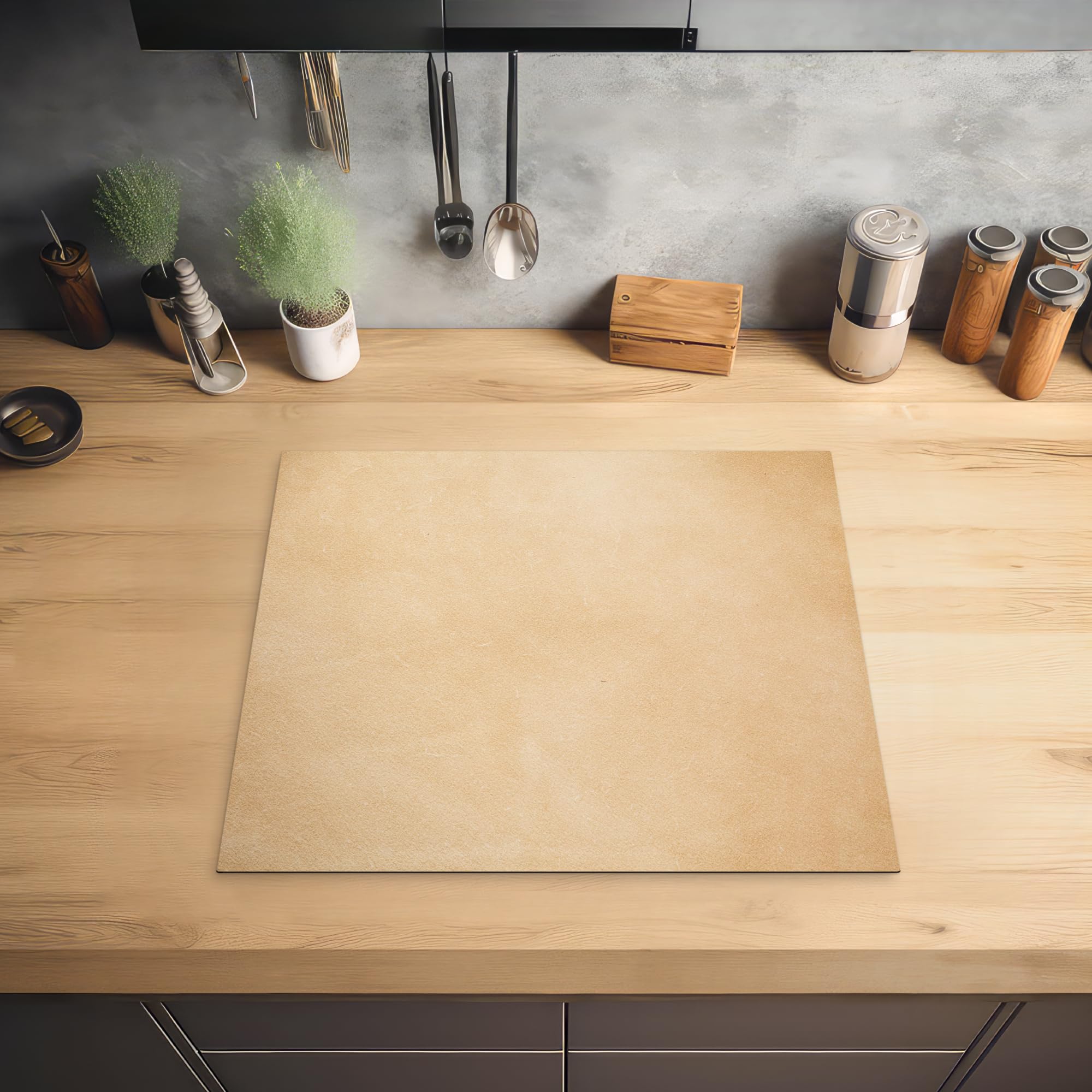 KitchenYeah© Coperchio Piano Cottura Cucina Copri Fornelli Tappetino | 59x52 cm - Induzione Antiscivolo Piastra Protezione Cuir - Texture - Aspetto pelle - Beige