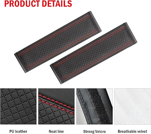 Miniatura 9 de 2 almohadillas para cinturón de seguridad, protector de cinturón de seguridad de fibra de carbono, fundas de cuero suave y transpirable, cojín