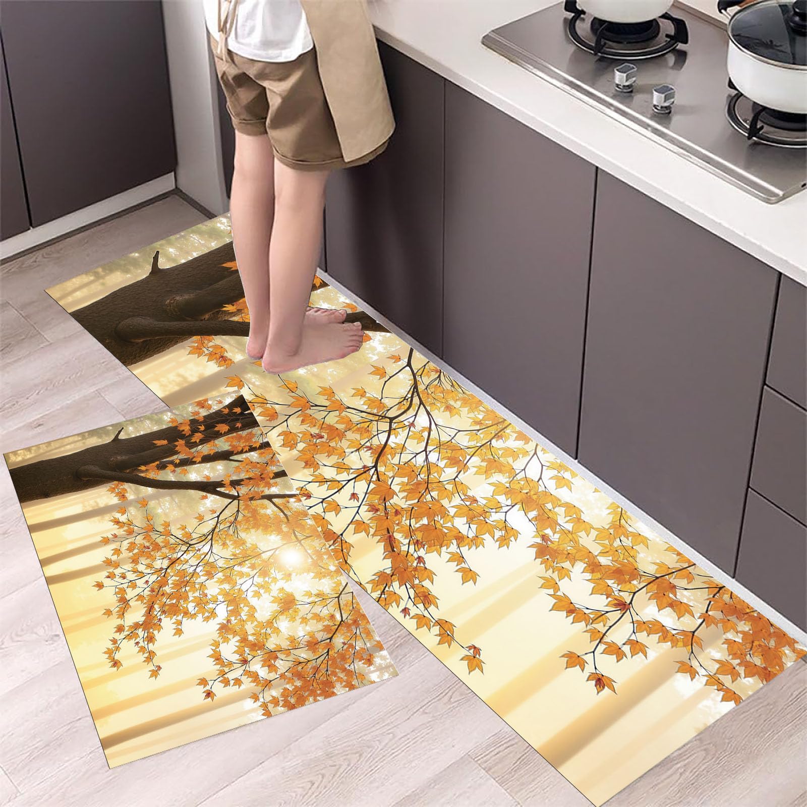 Tapis de cuisine antidérapants motif Forêt d'automne au réalisme saisissant