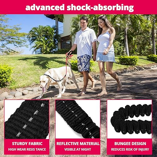 Miniatura 5 de Correa de cuerda para perro de 6 pies correas resistentes con gancho giratorio bloqueable, hilos reflectantes bungee y mango acolchado, correa para