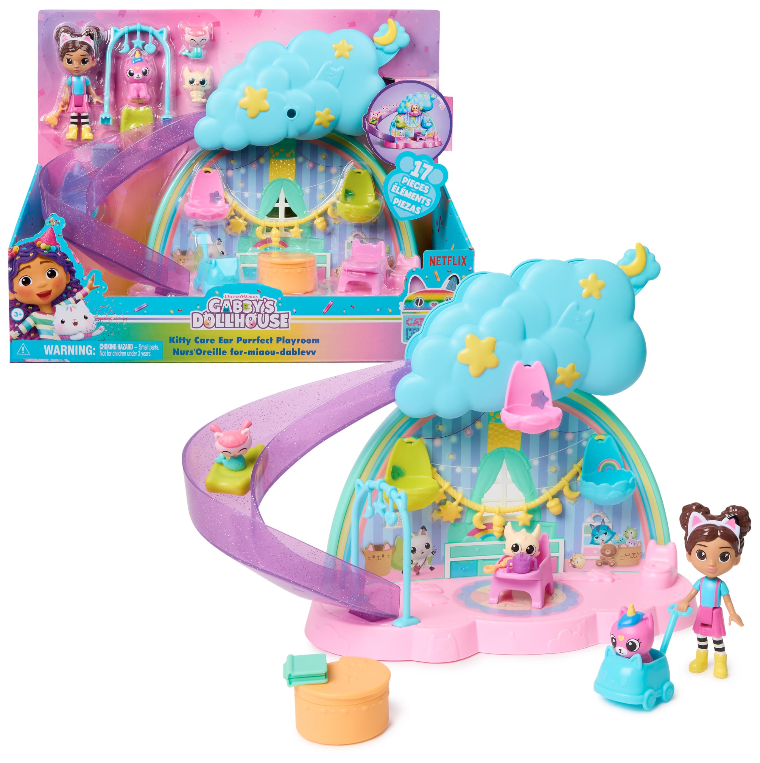 La Casa de Muñecas de Gabby - Pack 17 Piezas Gabby's Dollhouse Kitty Care Ear Cuidado de Gatitos: 4 Figuras + Muebles + Accesorios - Juguetes Niñas 3 años + - Regalo Niña 3 años + en oferta en Amazon