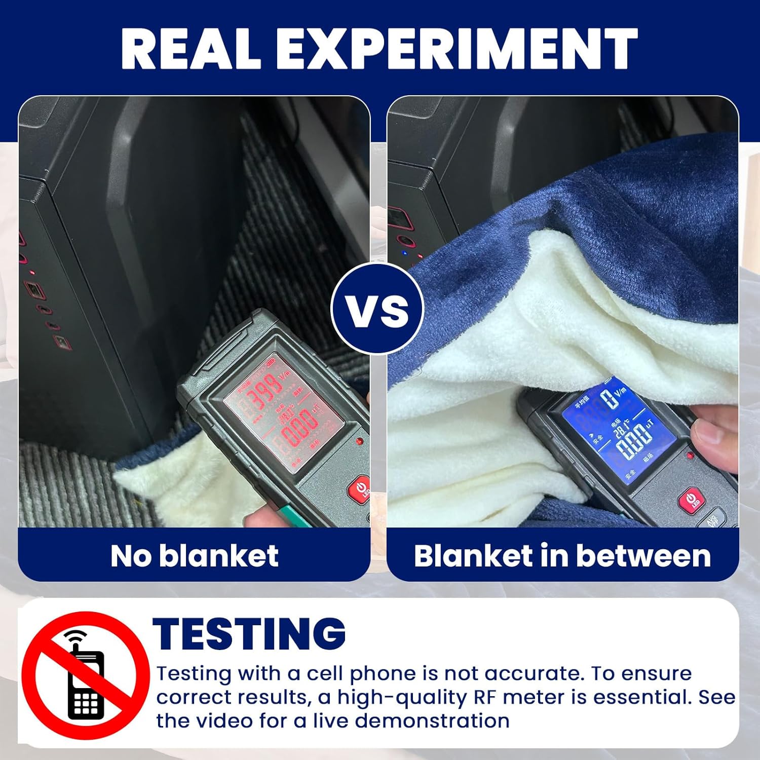 Preboun 59.06 x 47.24 Inch Large Faraday Blanket for Protection Pregnant Babies, Emf Blocker Blanket Two Sides Using for Beds Couches Travel (Flannel, Dark Blue)