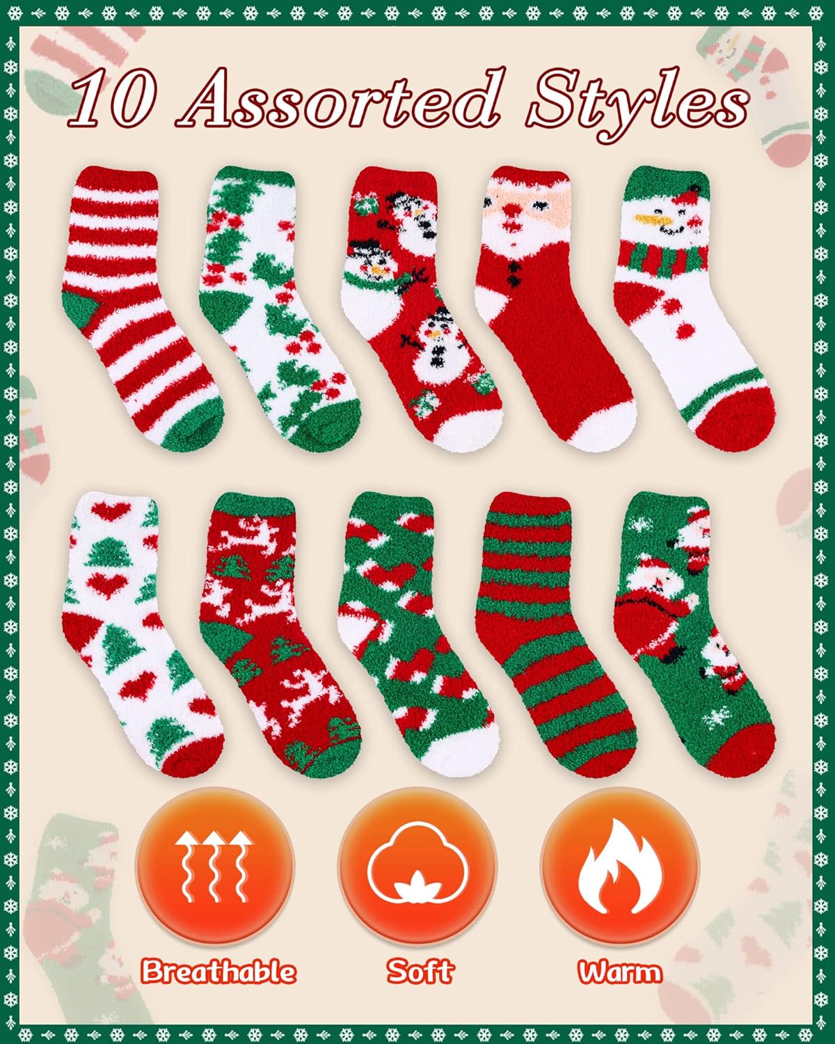 Taiyin 50 Pairs Christmas Fuzzy Socks Bulk Women Cute Cozy Fluffy Winter Warm Slipper Socks Sleeping Soft Plush Holiday Gifts