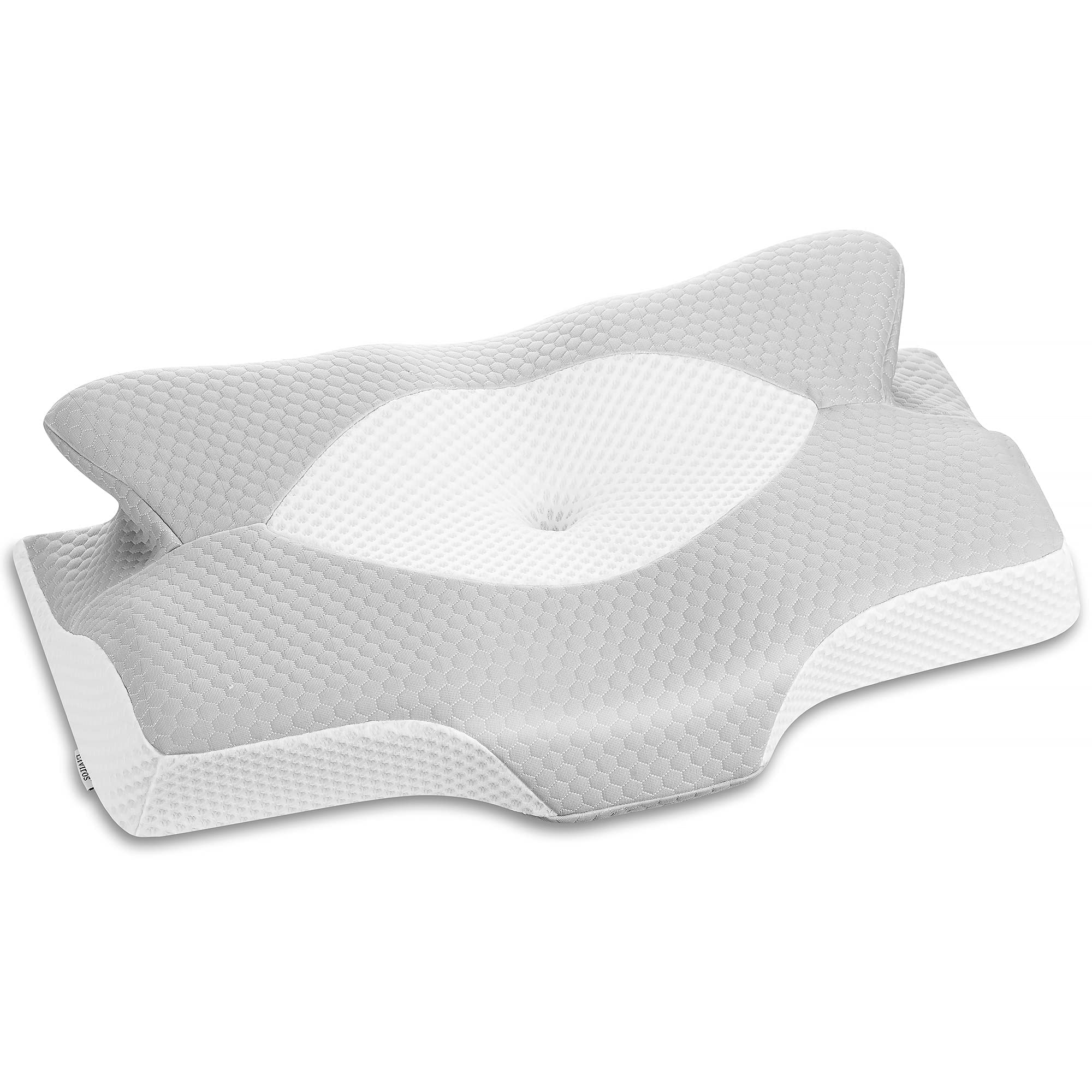 Elviros Cervical Contour Memory Foam Pillow for Neck Pain Orthopedic Neck Pillow for Shoulder Pain Ergonomic Head Neck Support Pillow for Side/Back/Stomach Sleepers with Removable Cover Silver Grey-S