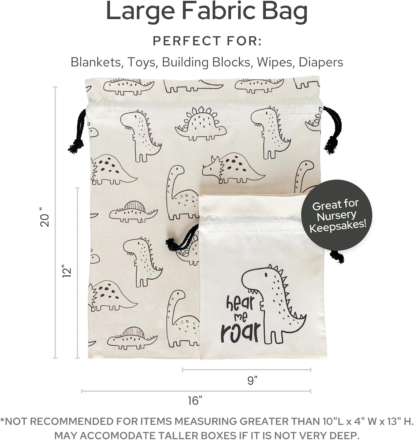 Gather & Knot Drawstring Gift Bags | Premium Canvas | 20" Large 12" Small | Reusable Fabric Wrap for Baby Shower or Boy Birthday | Dinosaur image 4