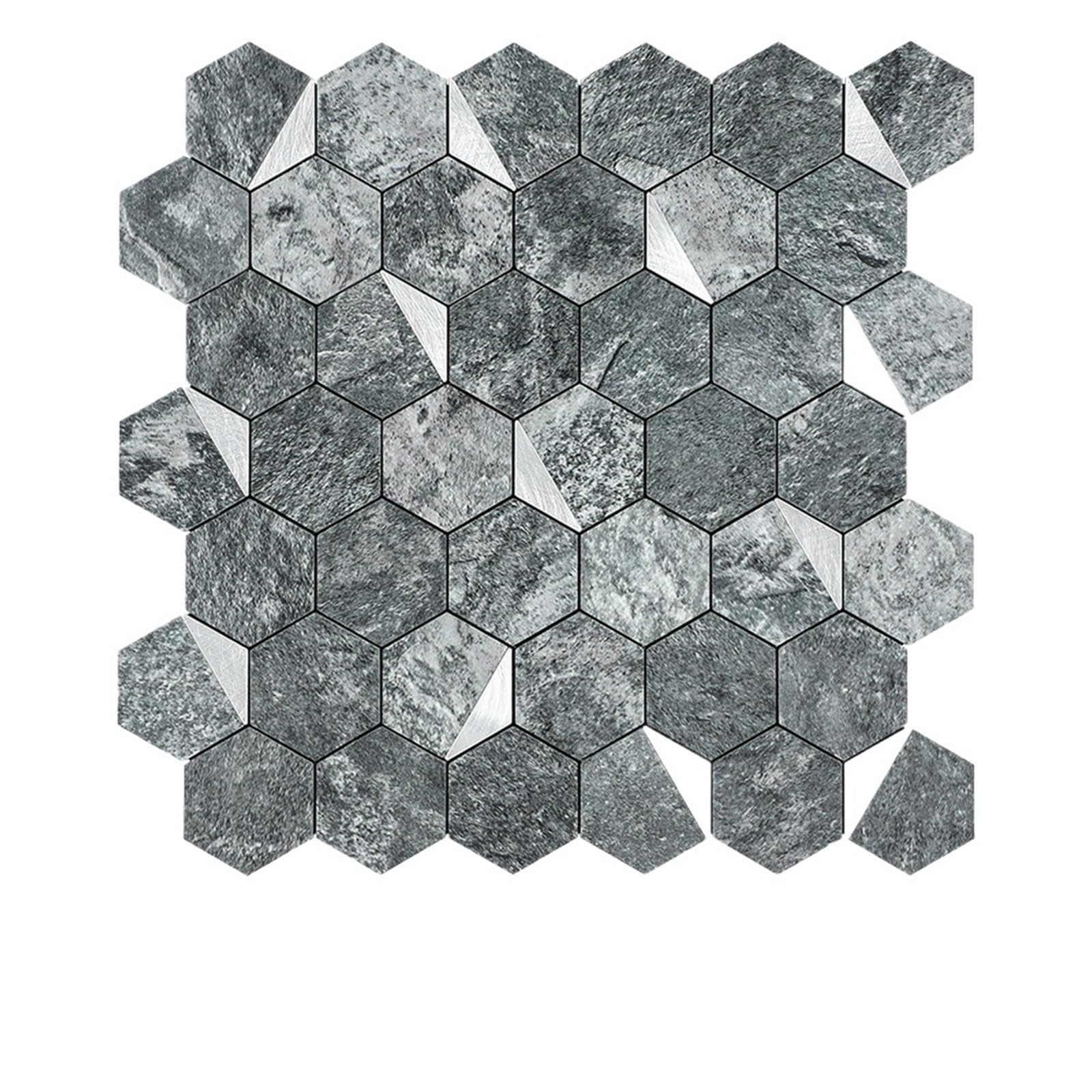 Metal splashback Metal Mosaic Hexagonal Imitation Marble Pattern PVC Aluminum Composite Panel Wall Sticker for Background(ColorC)