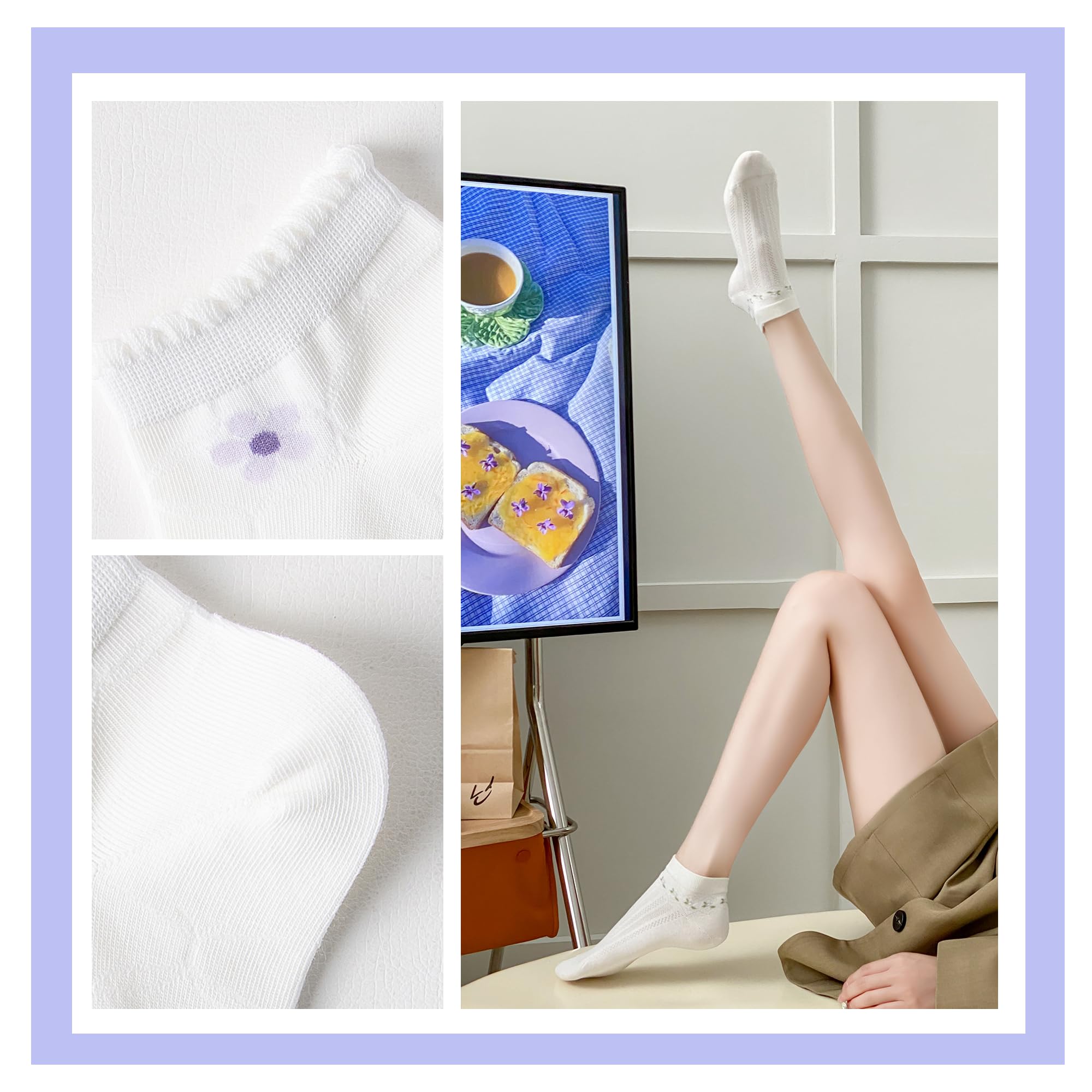 Calcetines de algodón peinado al tobillo para mujer, sin costuras, corte bajo, delgados, a la moda, estampados a rayas, lindos, 5 pares