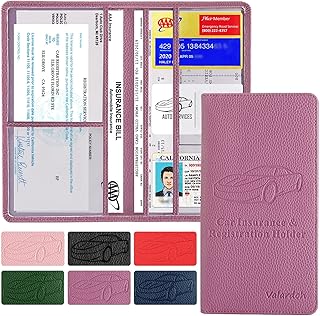 Premium Car Registration and Insurance Card Holder, Car Document Holder for Cards, Driver License & other Essential Documents (Purple)