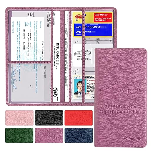 Premium Car Registration and Insurance Card Holder, Car Document Holder for Cards, Driver License & other Essential Documents (Purple)