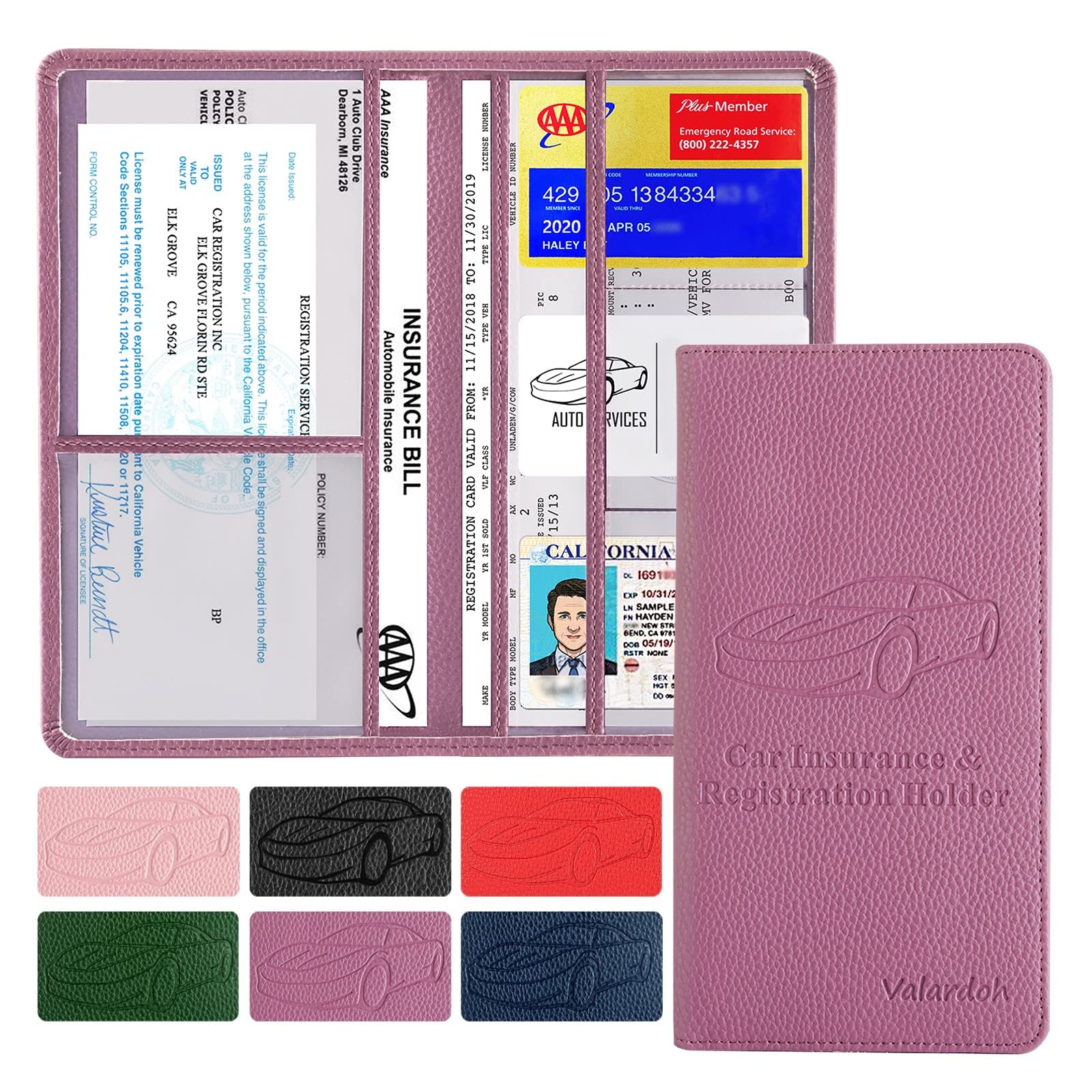 Premium Car Registration and Insurance Card Holder, Car Document Holder for Cards, Driver License & other Essential Documents (Purple)