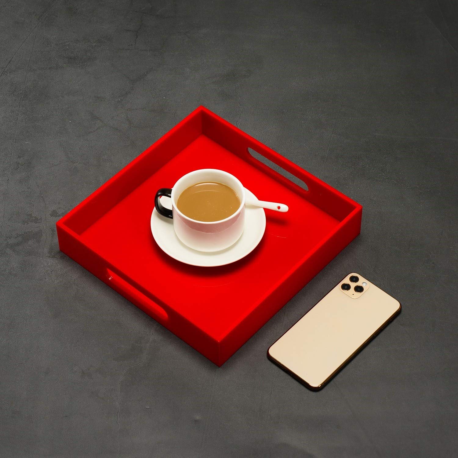 Bandeja de Servir de acrílico Rojo Resistente con Asas, 10 x 10 Pulgadas, Bandeja de café/Aperitivo/mayordomo - Organizador de Mesa de Cocina y tocador